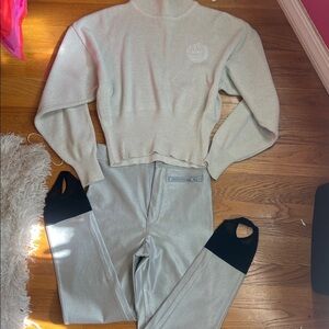 Serac silver metallic ski sweater and silver ski pants